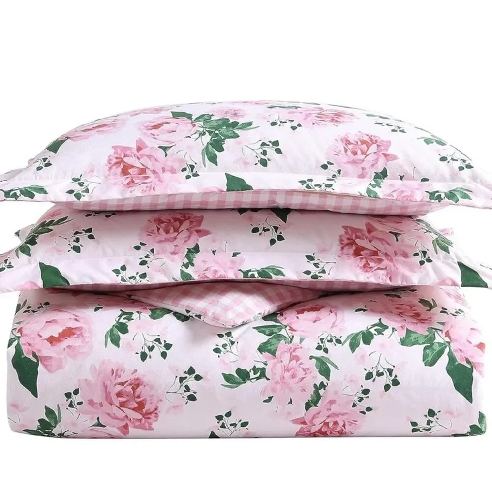 🆕 NWT Queen Duvet Set Reversible Plaid Floral 2 - n - 1 Betsey Johnson PINK NEW
